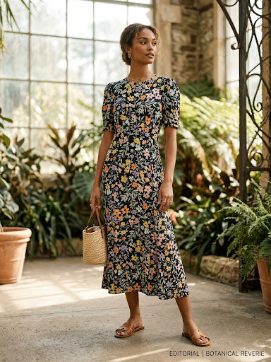 Penelope Floral Puff Sleeve Midi Dress