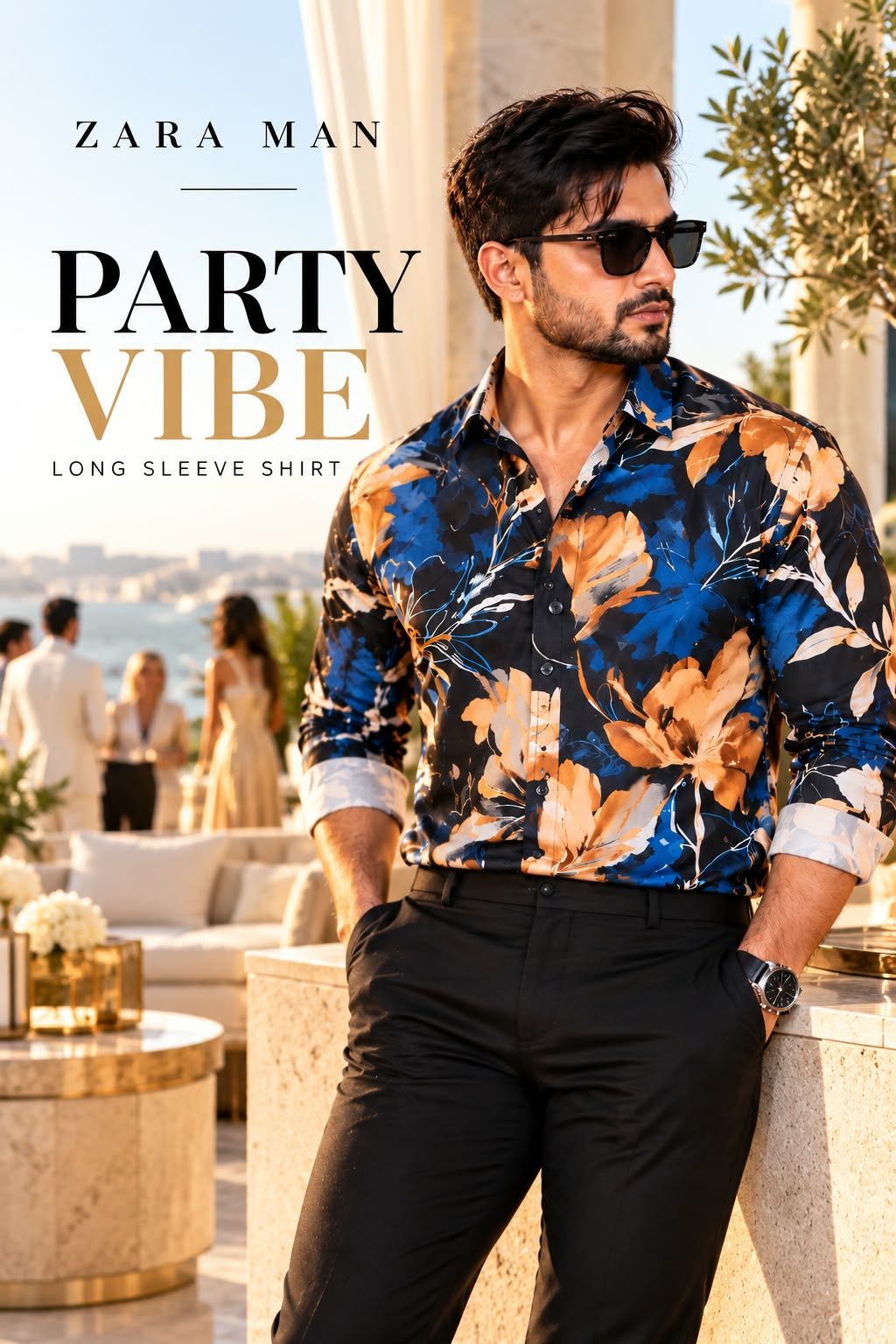 Men's Tropical/Floral Print Long Sleeve Casual Shirt