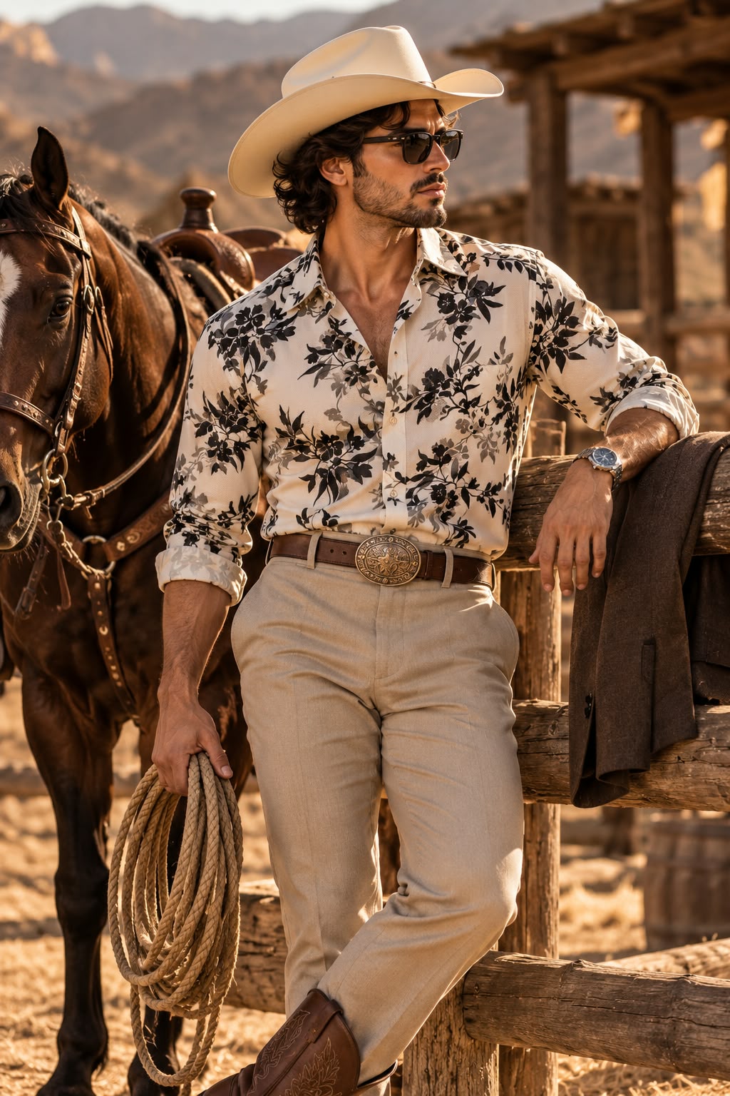 monochrome botanical floral print button-down shirt