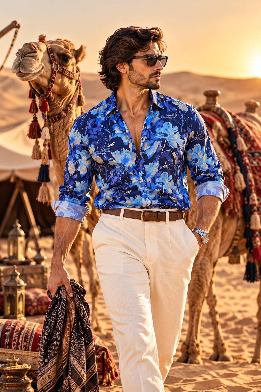Blue Floral Slim Fit Shirt