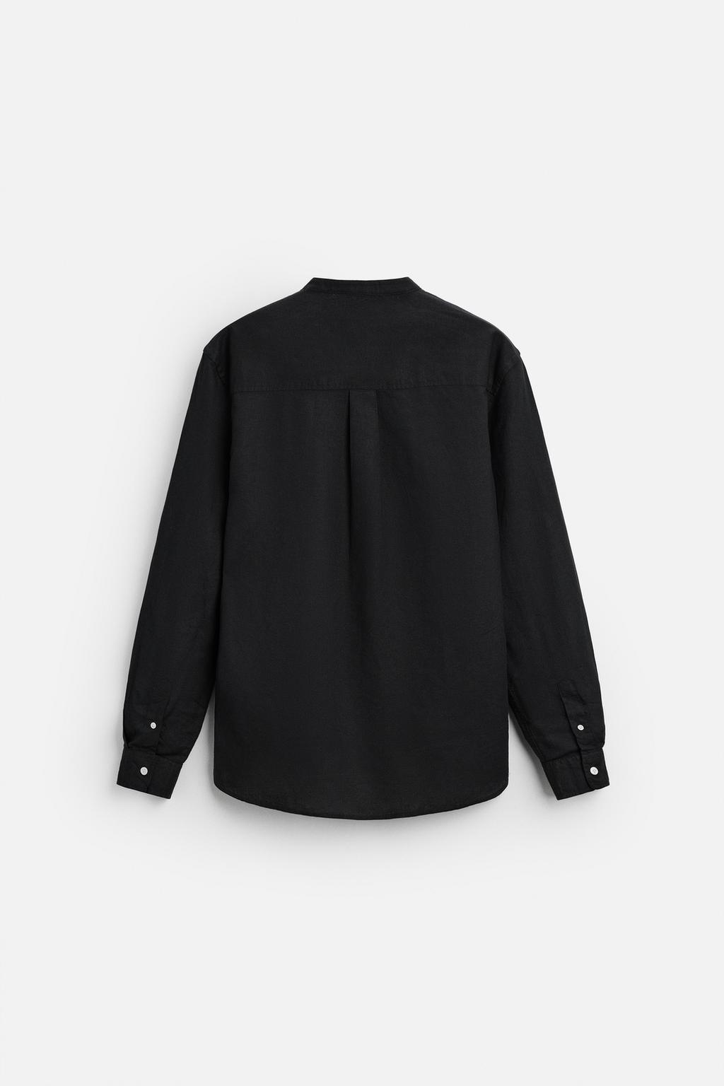 Linnen Chinese Collar Shirt - Black