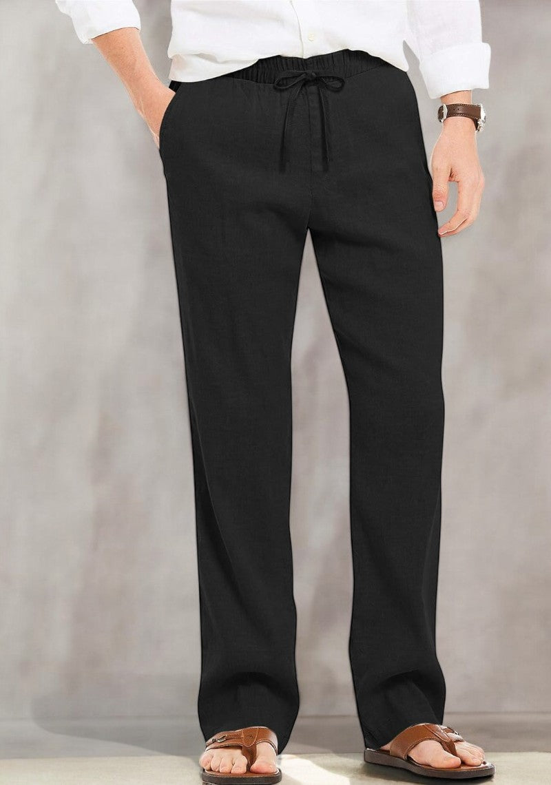 Linne Pant Relaxed Fit -Draw Cord Elastic Waist - Back Pocket - Front Slant Pockets. Black
