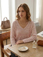 Women's Wide V-Neck Pullover Sweater (PINK)