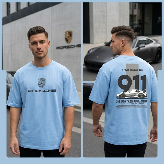 Porsche 911 GT3 RS Graphic Oversized T-Shirt (POWDER BLUE)