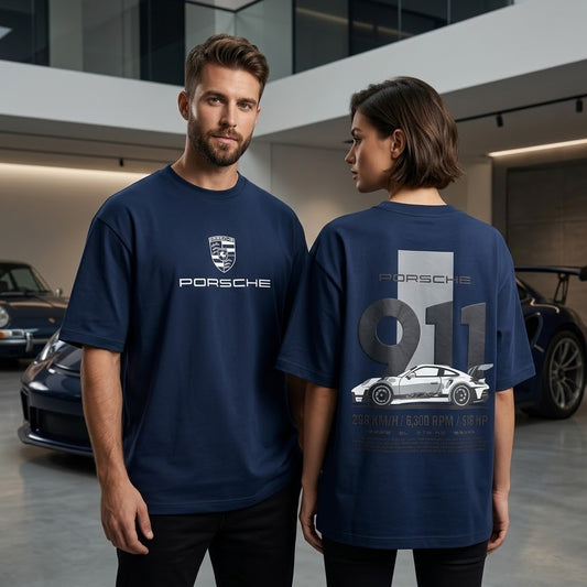 Porsche 911 GT3 RS Graphic Oversized T-Shirt (NAVY BLUE)