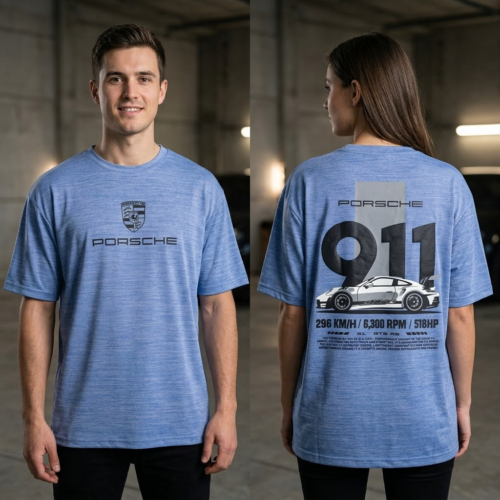 Porsche 911 GT3 RS Graphic Oversized T-Shirt (FADED BLUE)