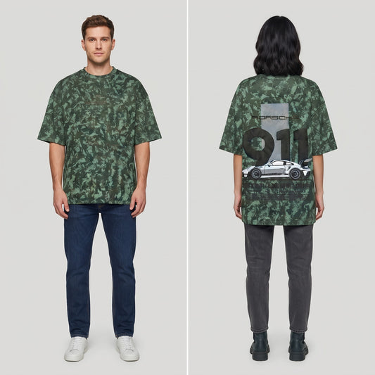 Porsche 911 GT3 RS Graphic Oversized T-Shirt (FOREST CAMOUFLAGE)