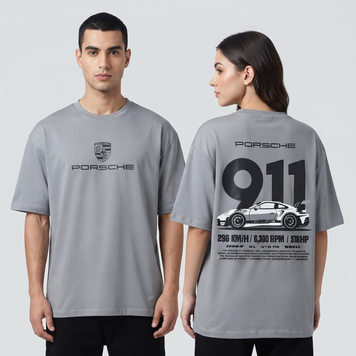 Porsche 911 GT3 RS Graphic Oversized T-Shirt (LIGHT GRAY)