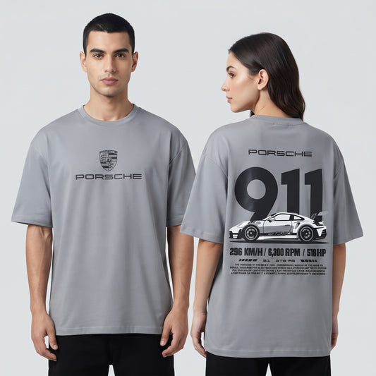 Porsche 911 GT3 RS Graphic Oversized T-Shirt (LIGHT GRAY)