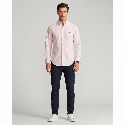 POLO Classic Striped Long-Sleeve Shirt (SALMON PINK)