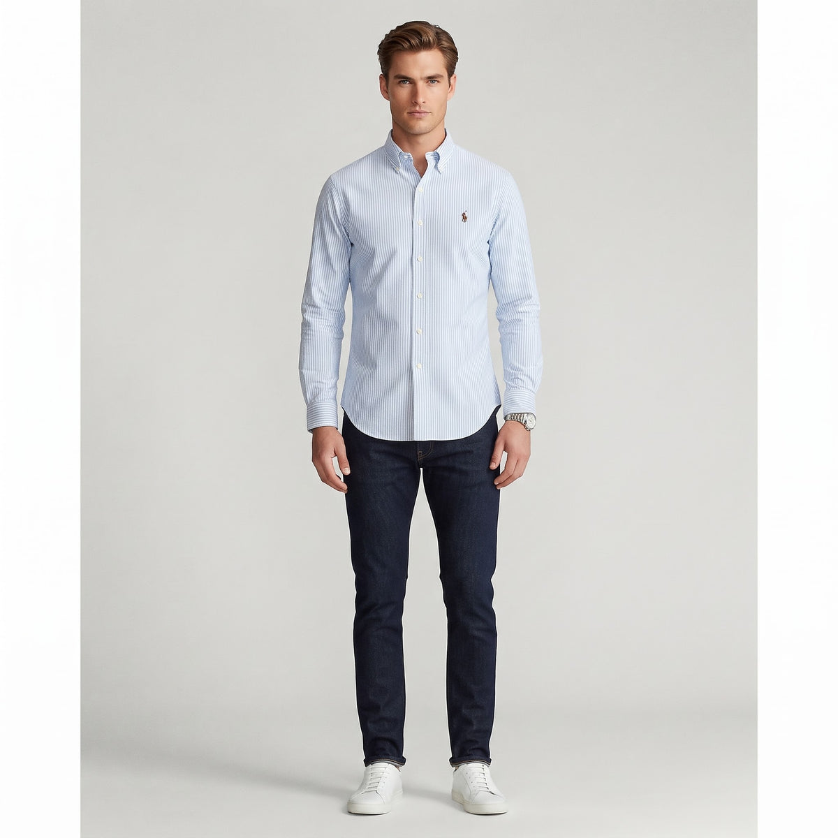 POLO Classic Striped Long-Sleeve Shirt (BLUE)