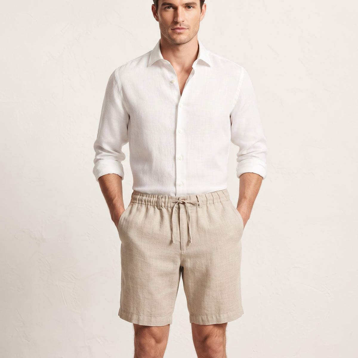 Harlem Drawstring Linen Blend Shorts Light Stone