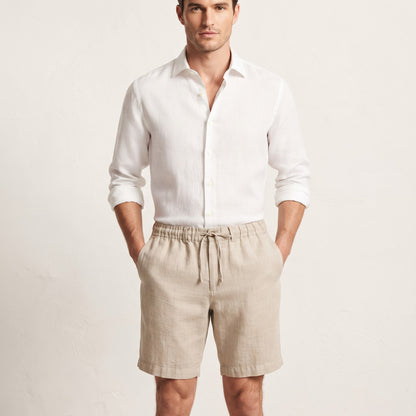 Harlem Drawstring Linen Blend Shorts Light Stone