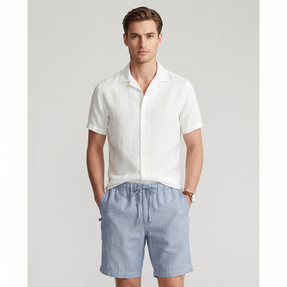 Harlem Drawstring Linen Blend Shorts Powder Blue