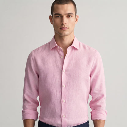 Classic Long Sleeve Men's Linen Shirt Powder Pink