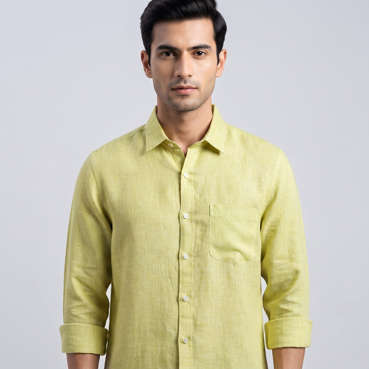 Classic Long Sleeve Men's Linen Shirt Apple Green