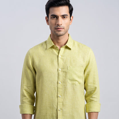 Classic Long Sleeve Men's Linen Shirt Apple Green