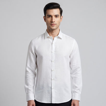 Classic Long Sleeve Men's Linen Shirt White