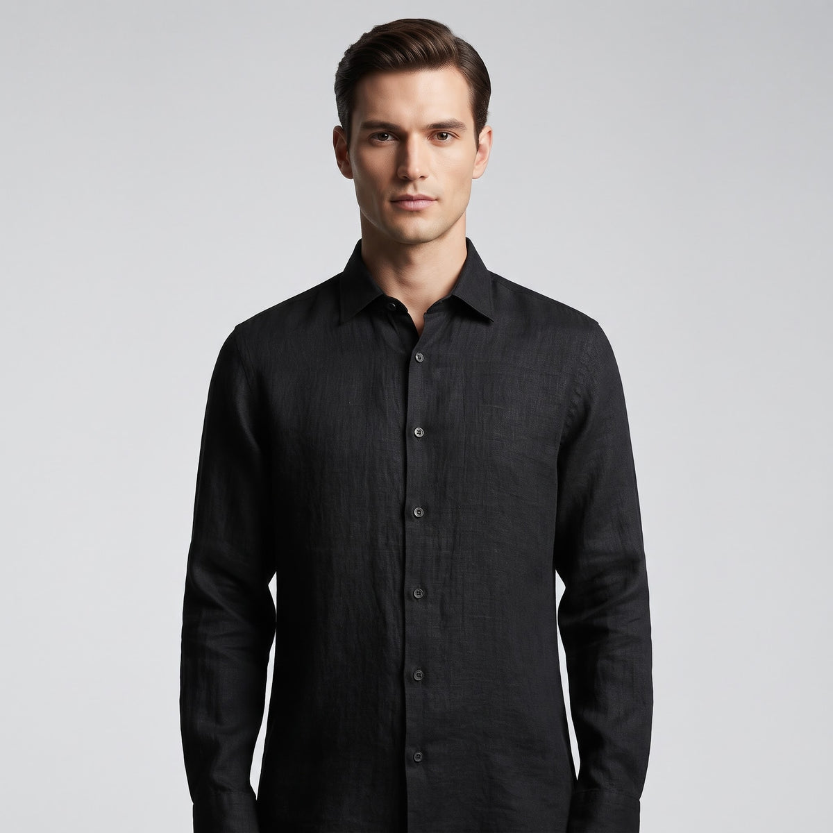 Classic Long Sleeve Men's Linen Shirt Black