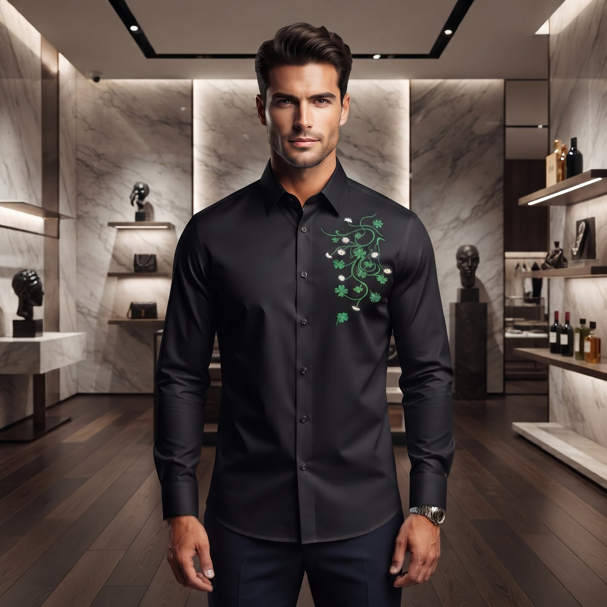 Dior Long-Sleeve Point Collar Button-Up Shirt Black
