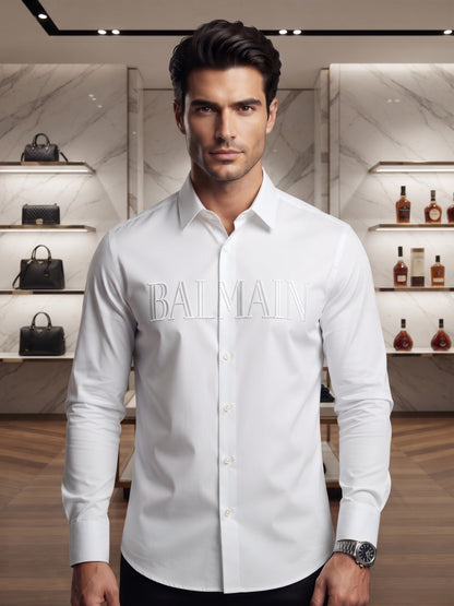 Balmain Long-Sleeve Point Collar Button-Up Shirt White