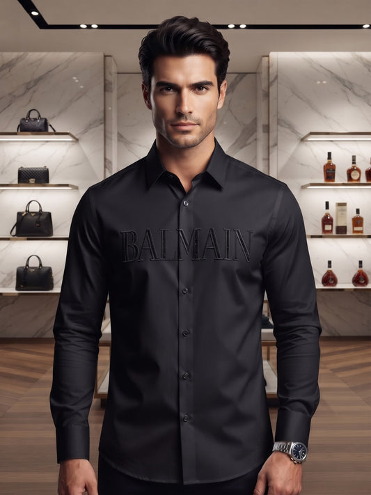 Balmain Long-Sleeve Point Collar Button-Up Shirt Black