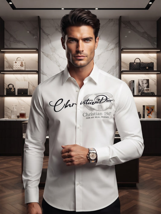 Christian Dior Long-Sleeve Point Collar Button-Up Shirt White
