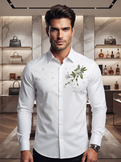 MIU MIU Long-Sleeve Point Collar Button-Up Shirt White