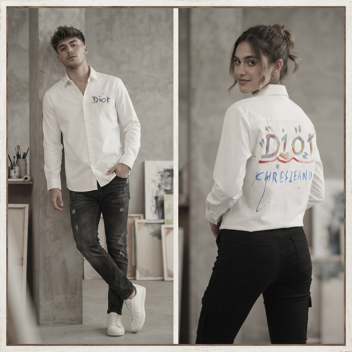 DIOR Artisanal Hand Painted Long Sleeve Shirt White (Unisex)