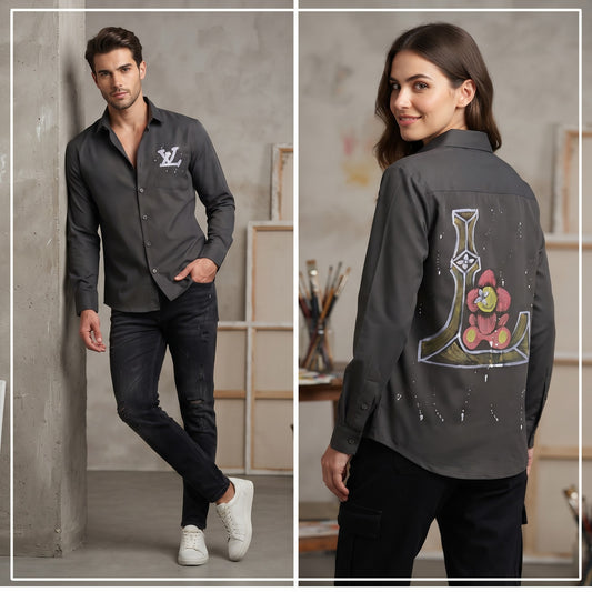 LV DIOR Artisanal Hand Painted Long Sleeve Shirt Black (Unisex)