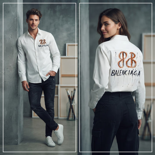 BALENCIAGA  Artisanal Hand Painted Long Sleeve Shirt White (Unisex)