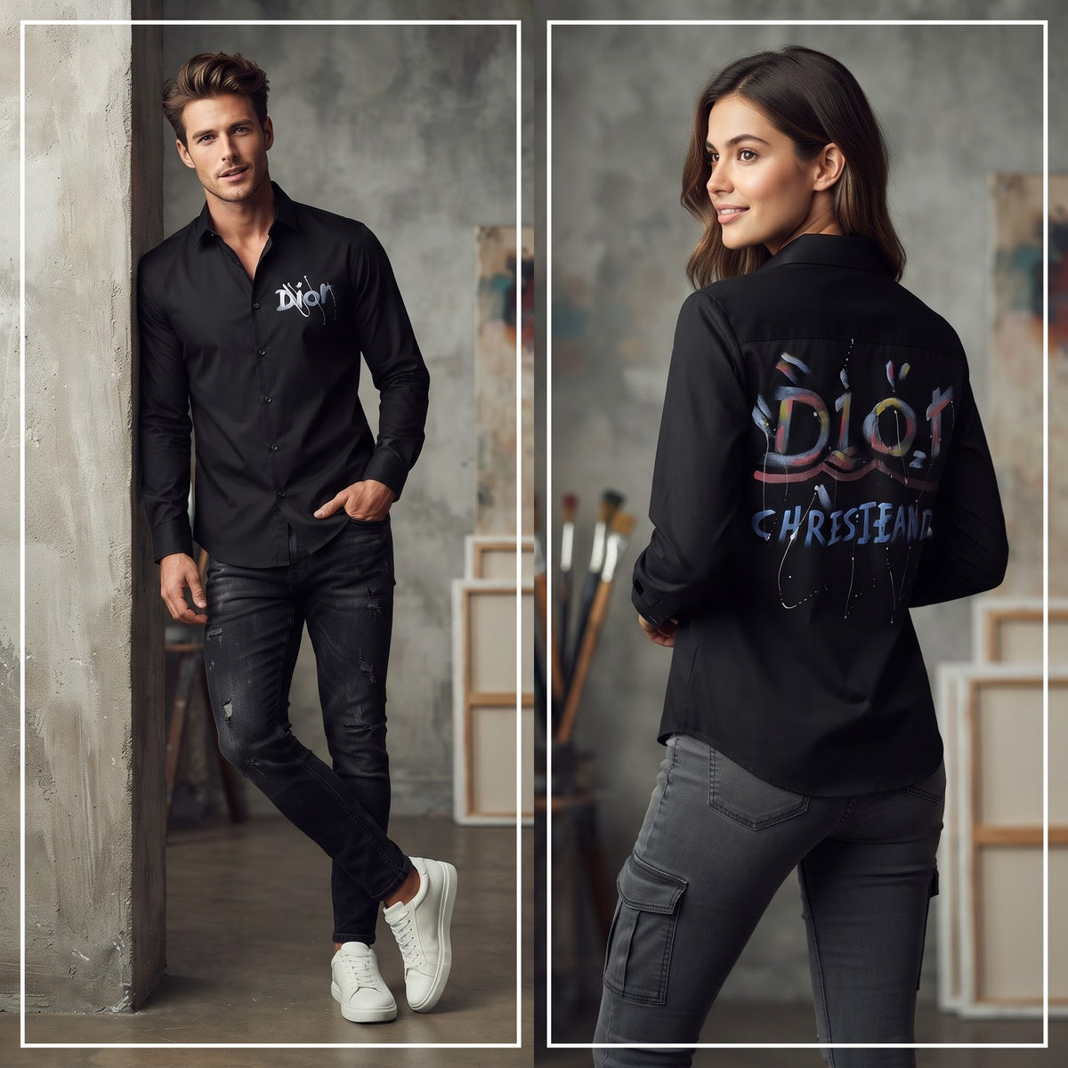 DIOR Artisanal Hand Painted Long Sleeve Shirt Black (Unisex)