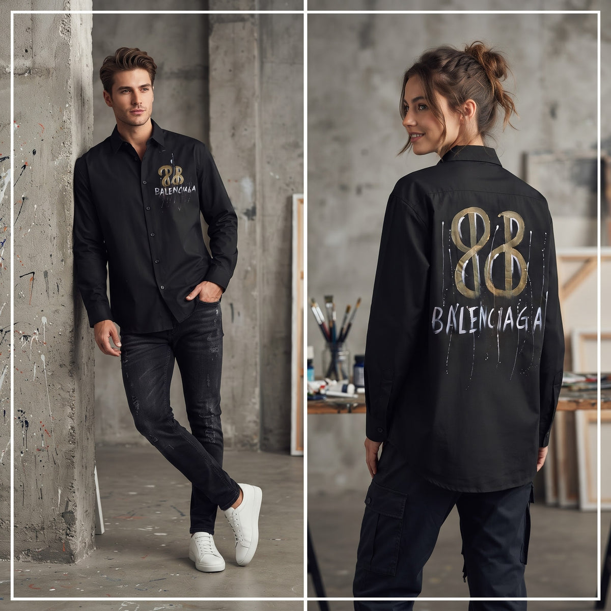 BALENCIAGA  Artisanal Hand Painted Long Sleeve Shirt Black (Unisex)