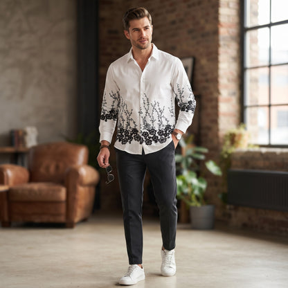 Botanical Embroidered Long-Sleeve Shirt WHITE