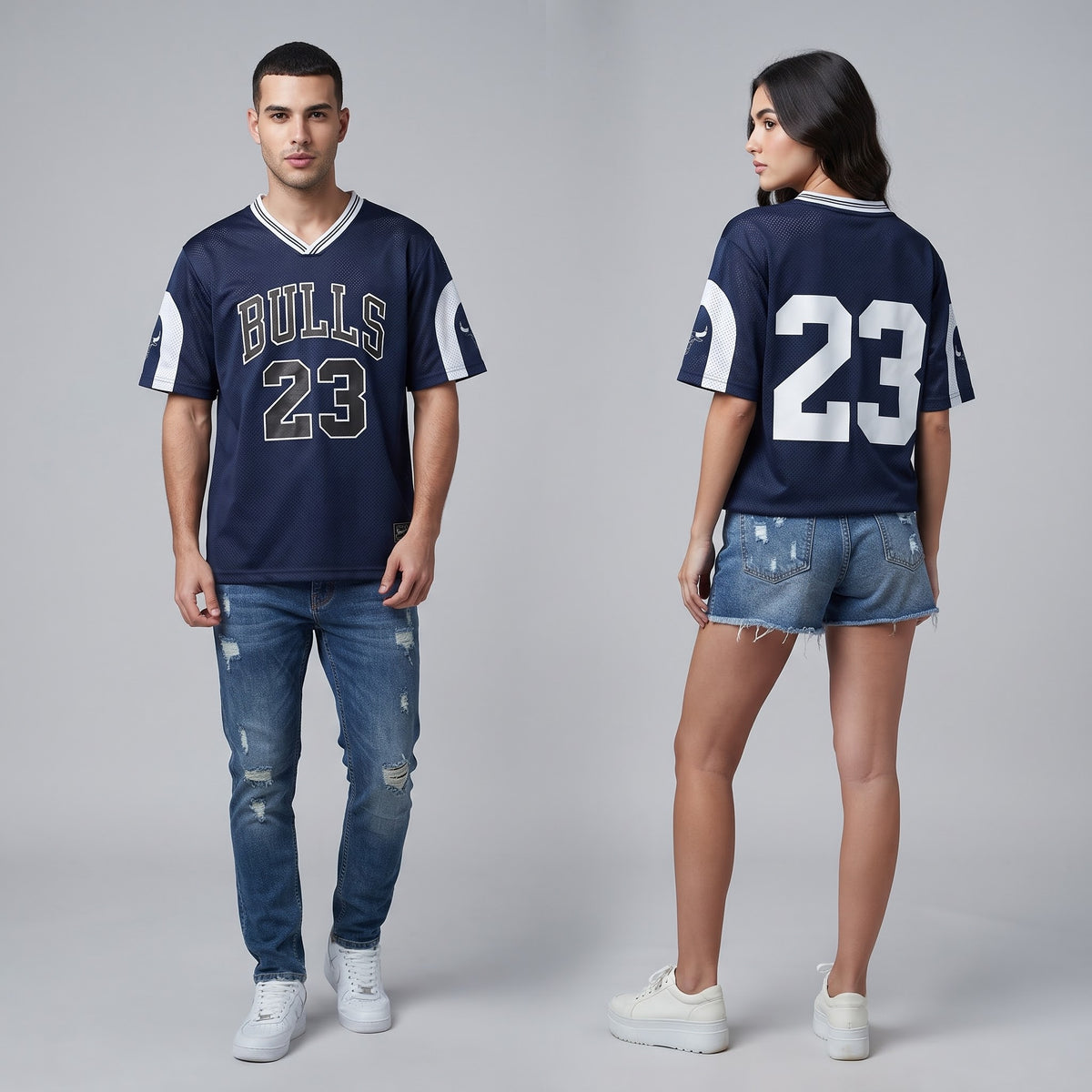 BULLS 23 V Neck T Shirt Navy Blue
