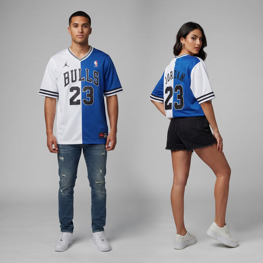 BULLS 23 V Neck T Shirt Blue & White