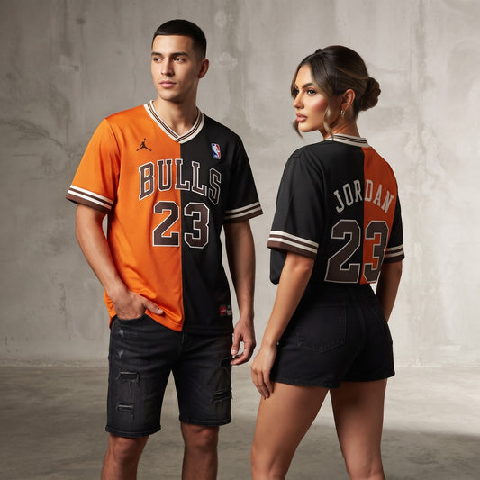 BULLS 23 V Neck T Shirt Orange & Black