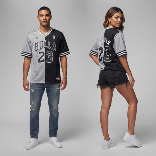 BULLS 23 V Neck T Shirt Black & Gray