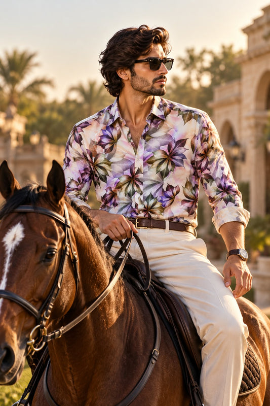 lavender floral print casual shirt