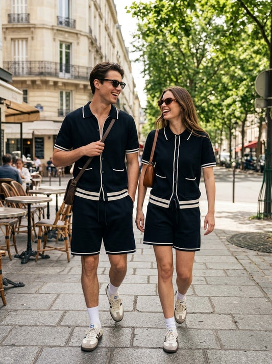 Contrast Trim Knit Polo & Shorts Co-Ord Set