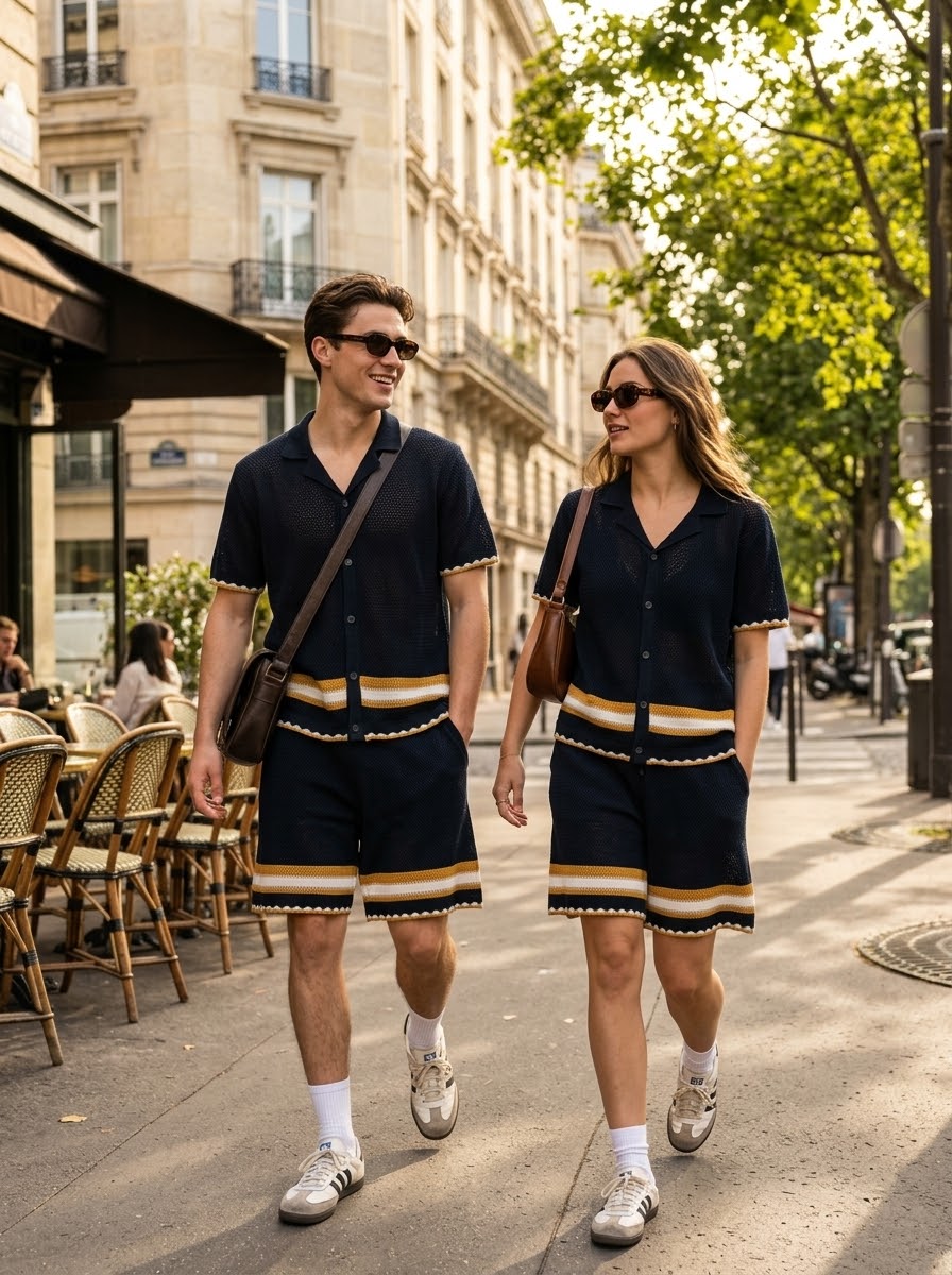 Premium Gold &amp; White Stripe Trim Knit Co-Ord Set