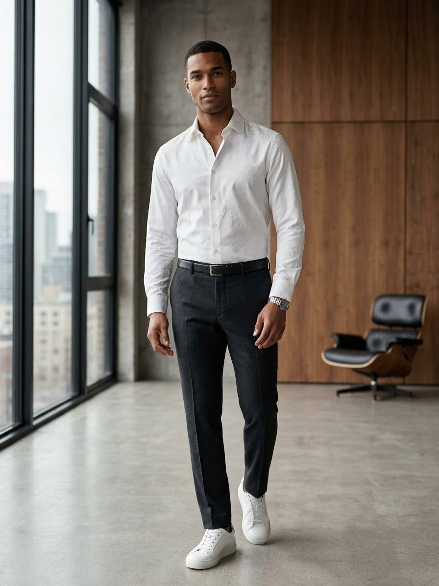 White Luxe Textured Party Shirt