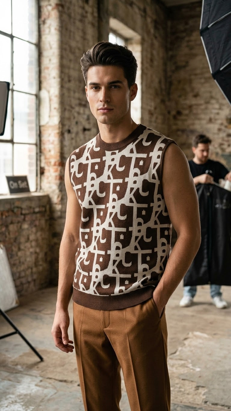 Brown Monogram Knit Tank