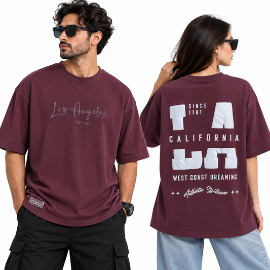 Oversized T-shirt LA Los Angels- Maroon