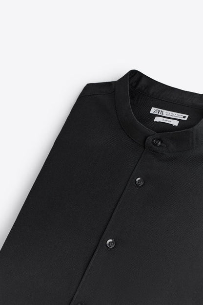 Linnen Chinese Collar Shirt - Black