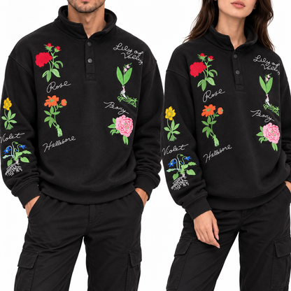 Fashion wear premium unisex fleece Embroided long sleeve sweater tshirt