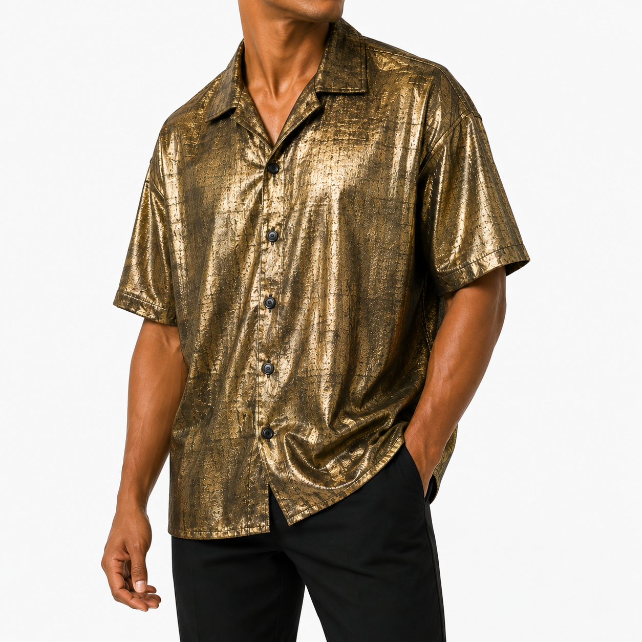 Cuban Collar Shirt - Gold shine