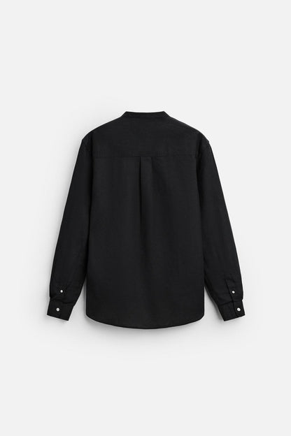 Linnen Chinese Collar Shirt - Black