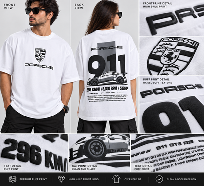 Oversized T-shirt Porche- White Printed Puff