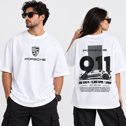 Oversized T-shirt Porche- White Printed Puff